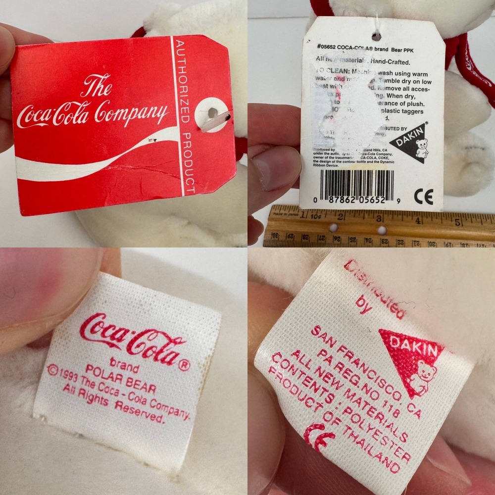 Vtg 1993 Dakin Coca Cola Coke Soda Mini Small Plush White Polar Bear w Red Scarf - Picture 5 of 9